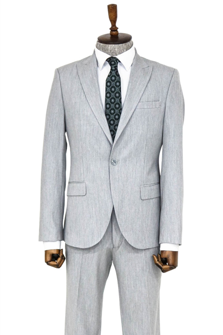2 Piece Plain Slim Fit Grey Men Suit and Shirt Combination - Wessi