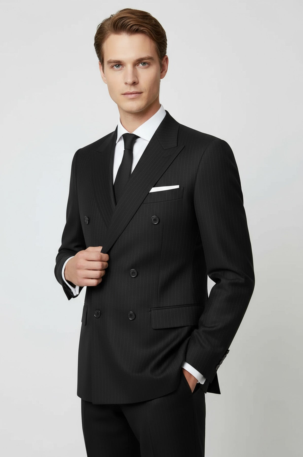 スーツ Double-breasted setup & shirt & tie Striped Wide Collar Black Men Double-Breasted Suit - Wessi – Wessi