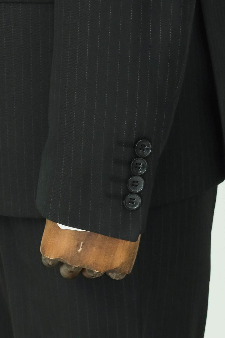 Costume Croisé Homme Noir Rayé Col Large - Wessi