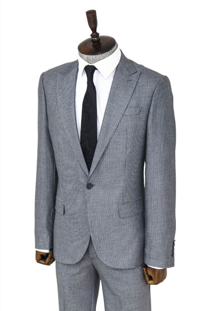 Traje de hombre gris slim fit de 2 piezas con estampado pata de gallo - Wessi