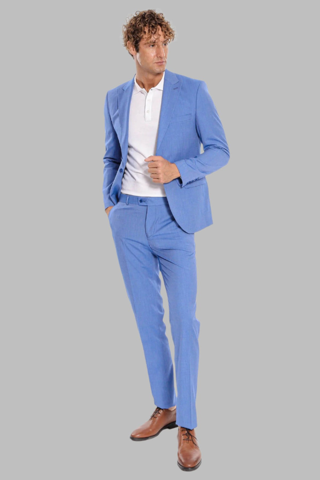 Abito da uomo azzurro slim fit in 2 pezzi fantasia - Wessi