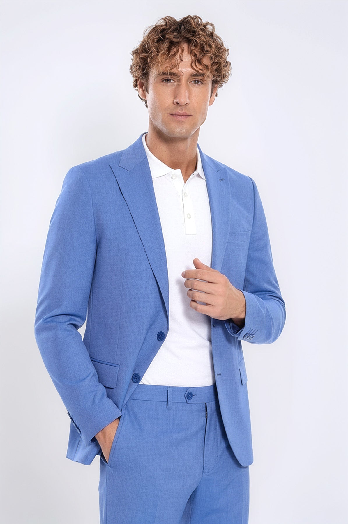 light blue dress men Light Blue Checked 3-Piece Double-Breasted Suit | Wessi – Wessi main image 1