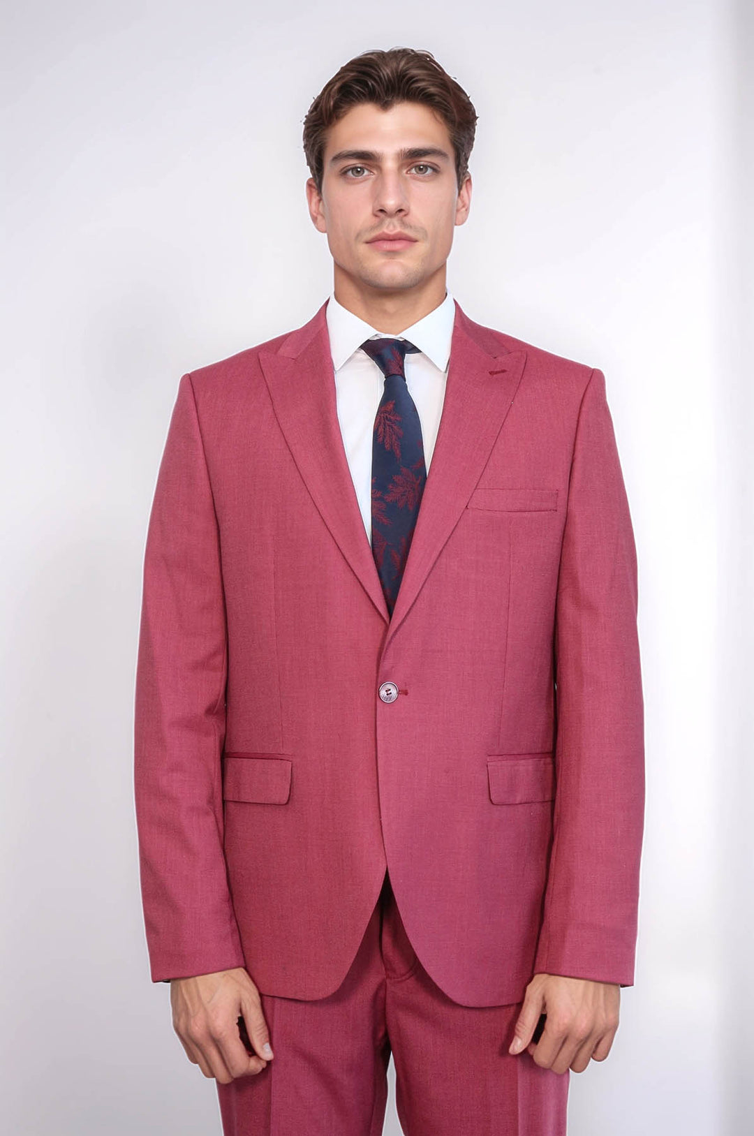 Abito da uomo magenta slim fit fantasia in 2 pezzi - Wessi