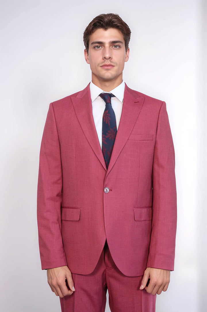 Abito da uomo magenta slim fit fantasia in 2 pezzi - Wessi