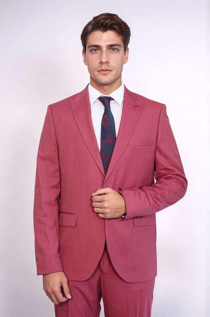 Abito da uomo magenta slim fit fantasia in 2 pezzi - Wessi