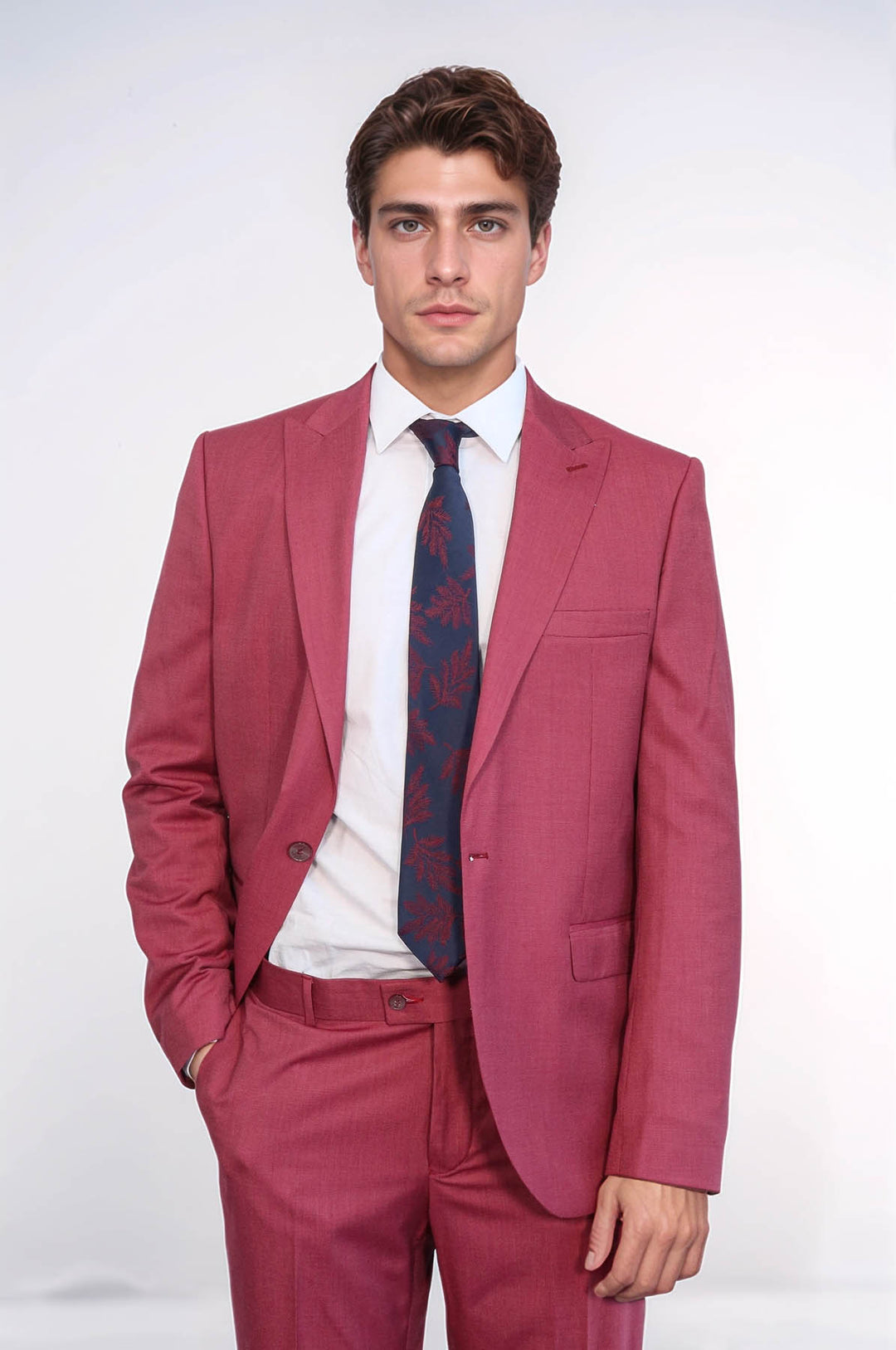 Abito da uomo magenta slim fit fantasia in 2 pezzi - Wessi