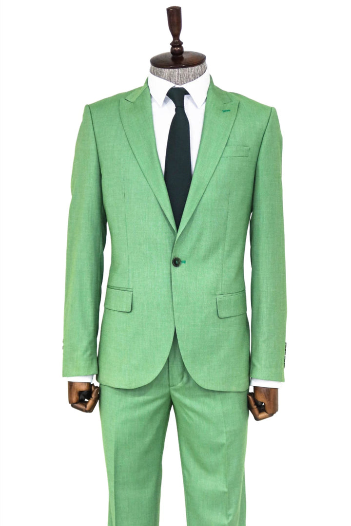 2 Piece Patterned Slim Fit Green Men Suit and Shirt Combination - Wessi