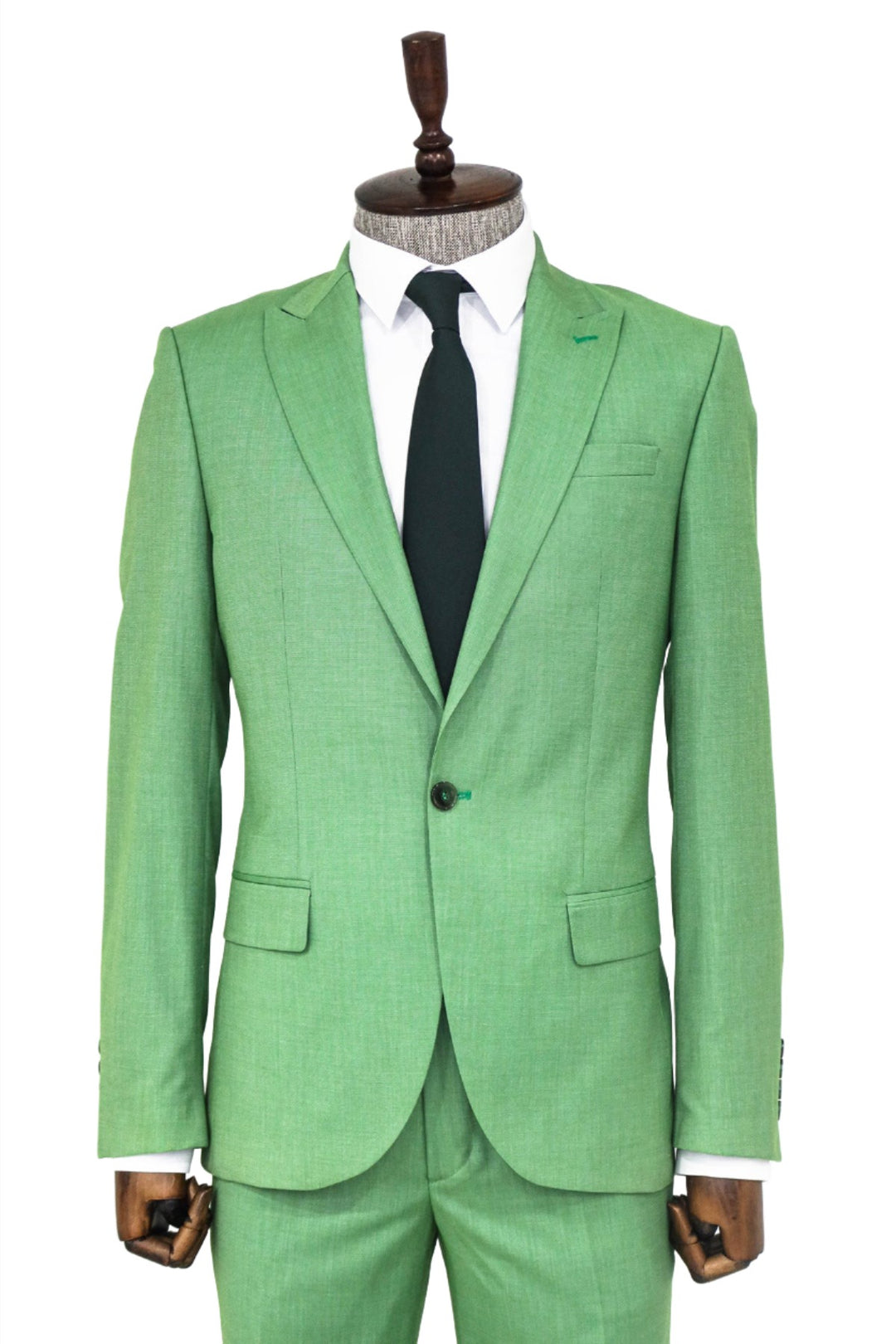 2 Piece Patterned Slim Fit Green Men Suit and Shirt Combination - Wessi