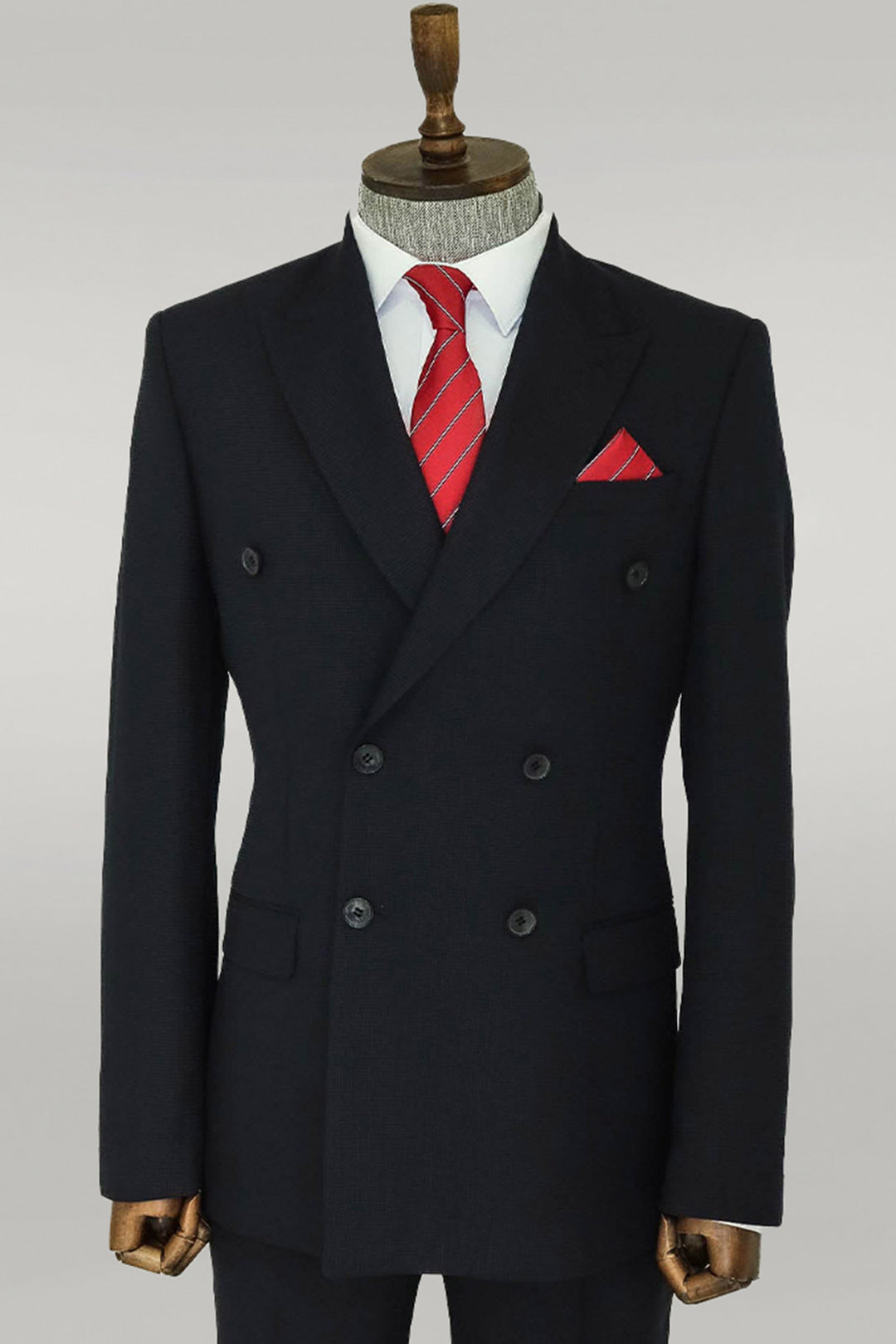 بدلة رجالية سوداء ذات طية صدر واسعة وصدر مزدوج منقوشة - Wessi