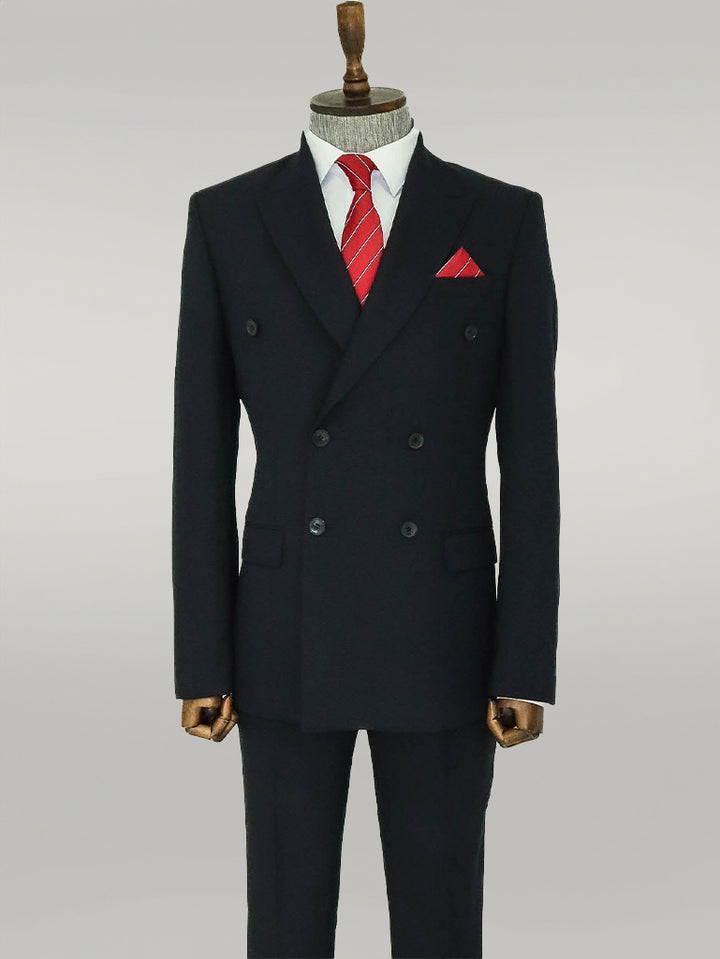 بدلة رجالية سوداء ذات طية صدر واسعة وصدر مزدوج منقوشة - Wessi