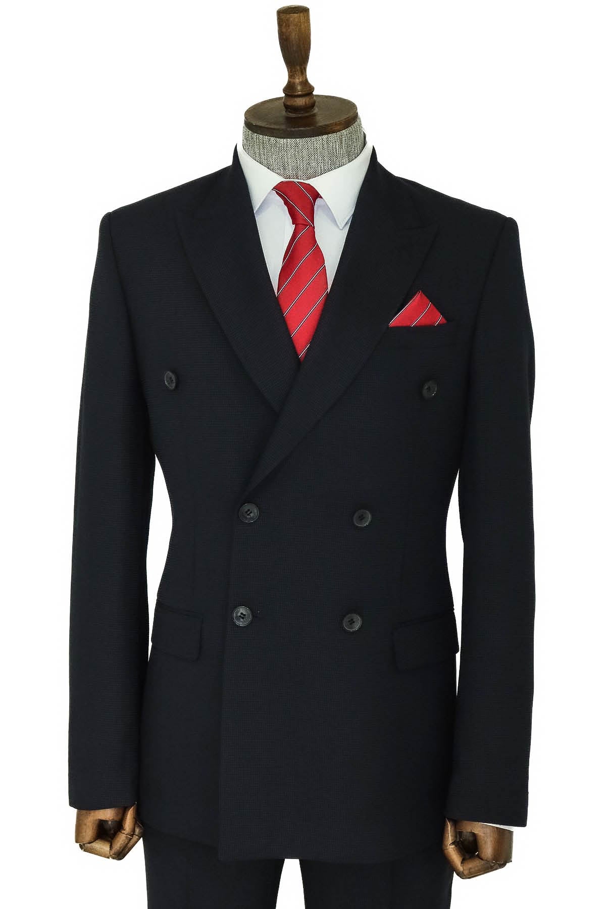 Men's Double Breasted Suit Flap Pocket Suit and Pant Black main image 1