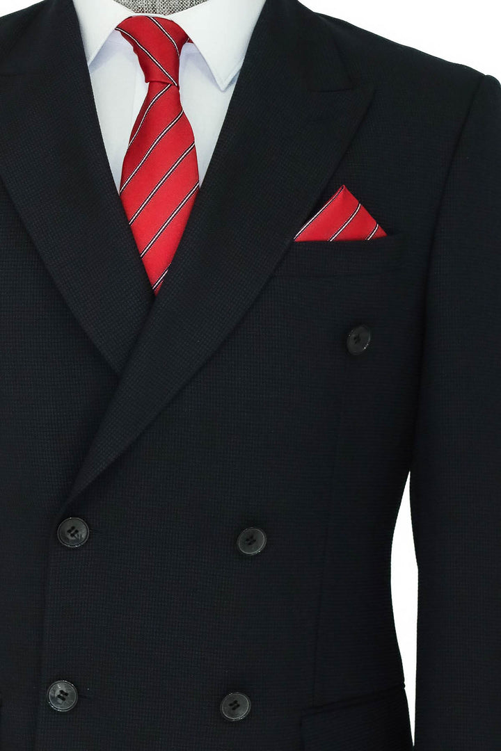 بدلة رجالية سوداء ذات طية صدر واسعة وصدر مزدوج منقوشة - Wessi