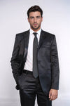 Two Piece Two Buttons Modeled Lapel Satin Black Men Groom Suit