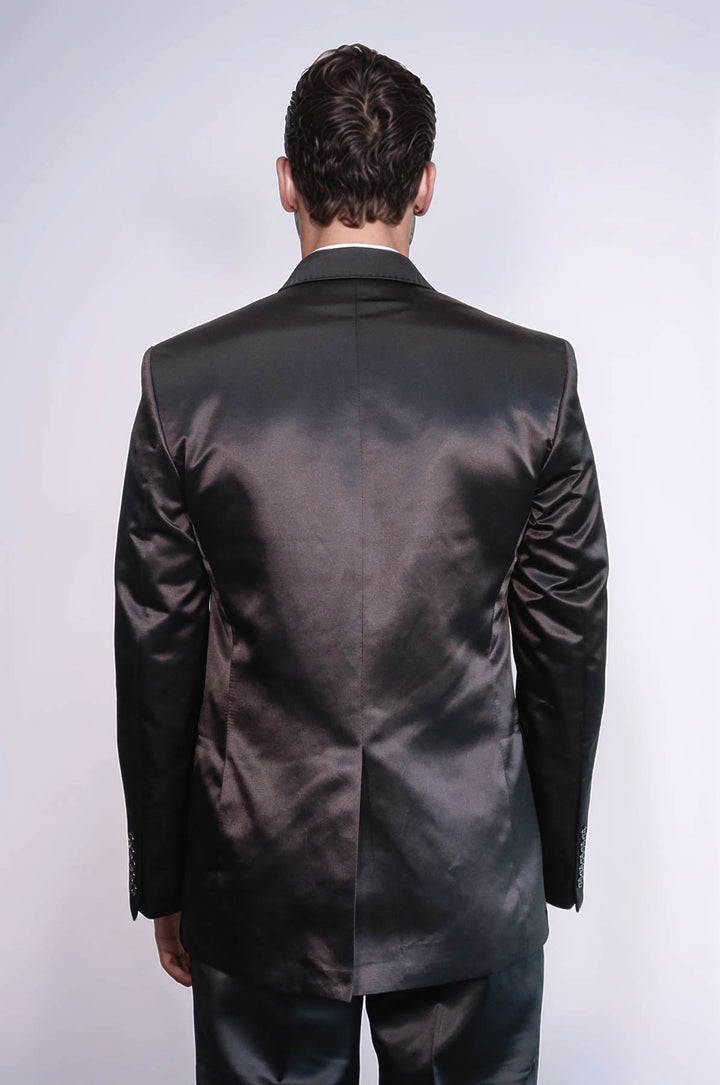 Two Piece Two Buttons Modeled Lapel Satin Black Men Groom Suit