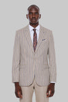 Costume Homme Blazer Rayé Pantalon Uni Beige - Wessi