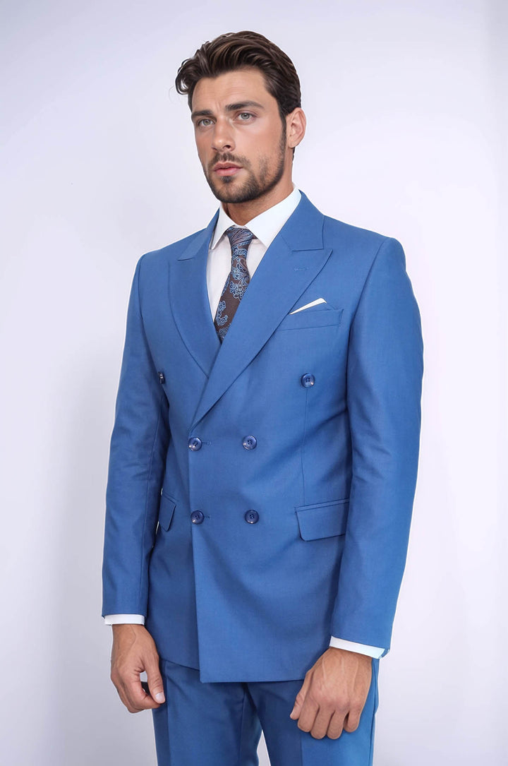Traje cruzado slim fit azul para hombre - Wessi