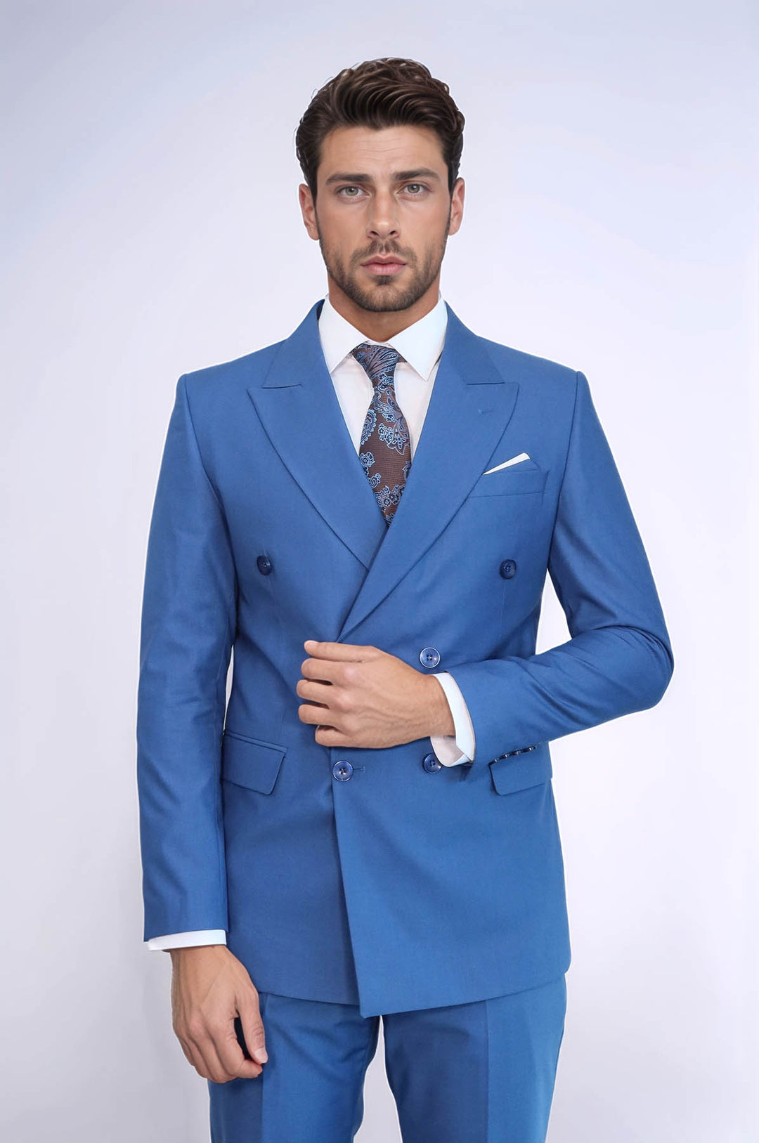 Traje cruzado slim fit azul para hombre - Wessi
