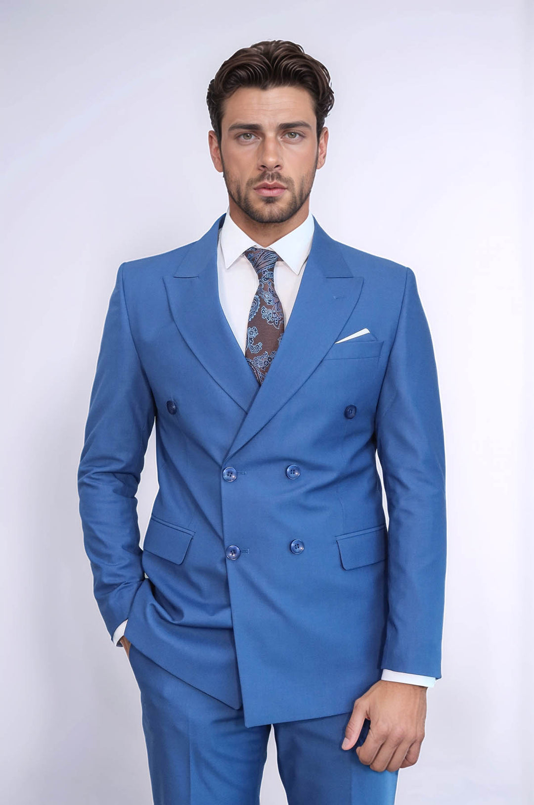 Traje cruzado slim fit azul para hombre - Wessi