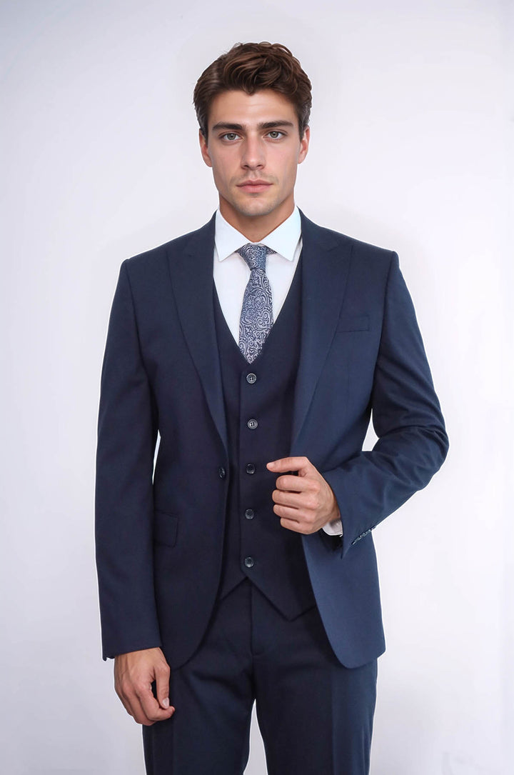 Traje hombre liso slim fit azul marino - Wessi