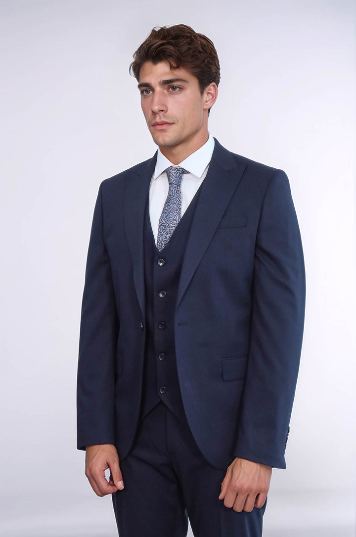 Traje hombre liso slim fit azul marino - Wessi