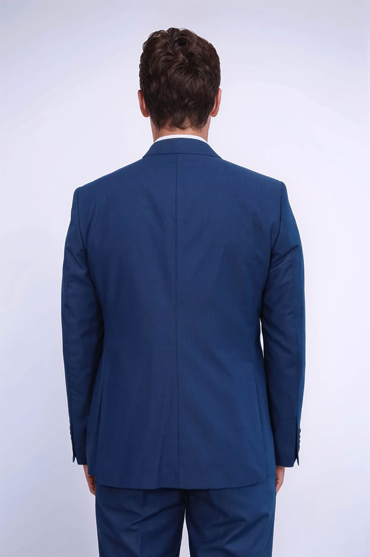 Traje azul liso para hombre con chaleco - Wessi