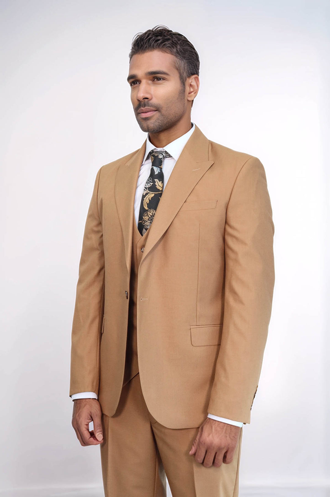 Traje de hombre liso, ajustado y en color canela - Wessi