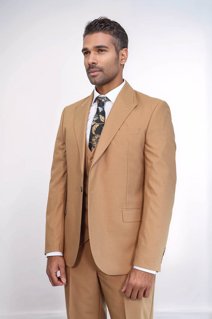 Traje de hombre liso, ajustado y en color canela - Wessi