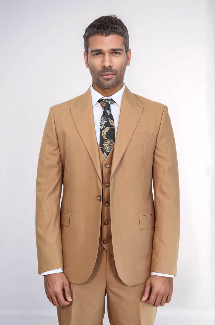 Traje de hombre liso, ajustado y en color canela - Wessi