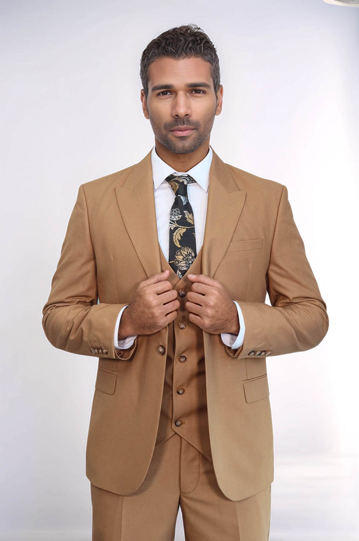 Traje de hombre liso, ajustado y en color canela - Wessi