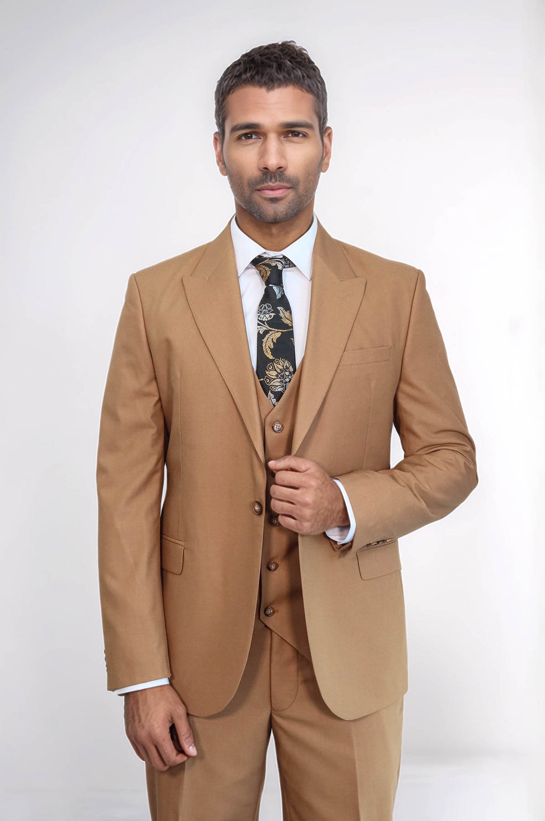 Traje de hombre liso, ajustado y en color canela - Wessi
