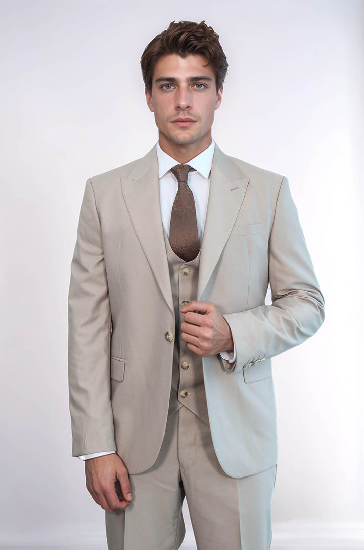 Однотонный приталенный светло-коричневый мужской костюм - Wessi