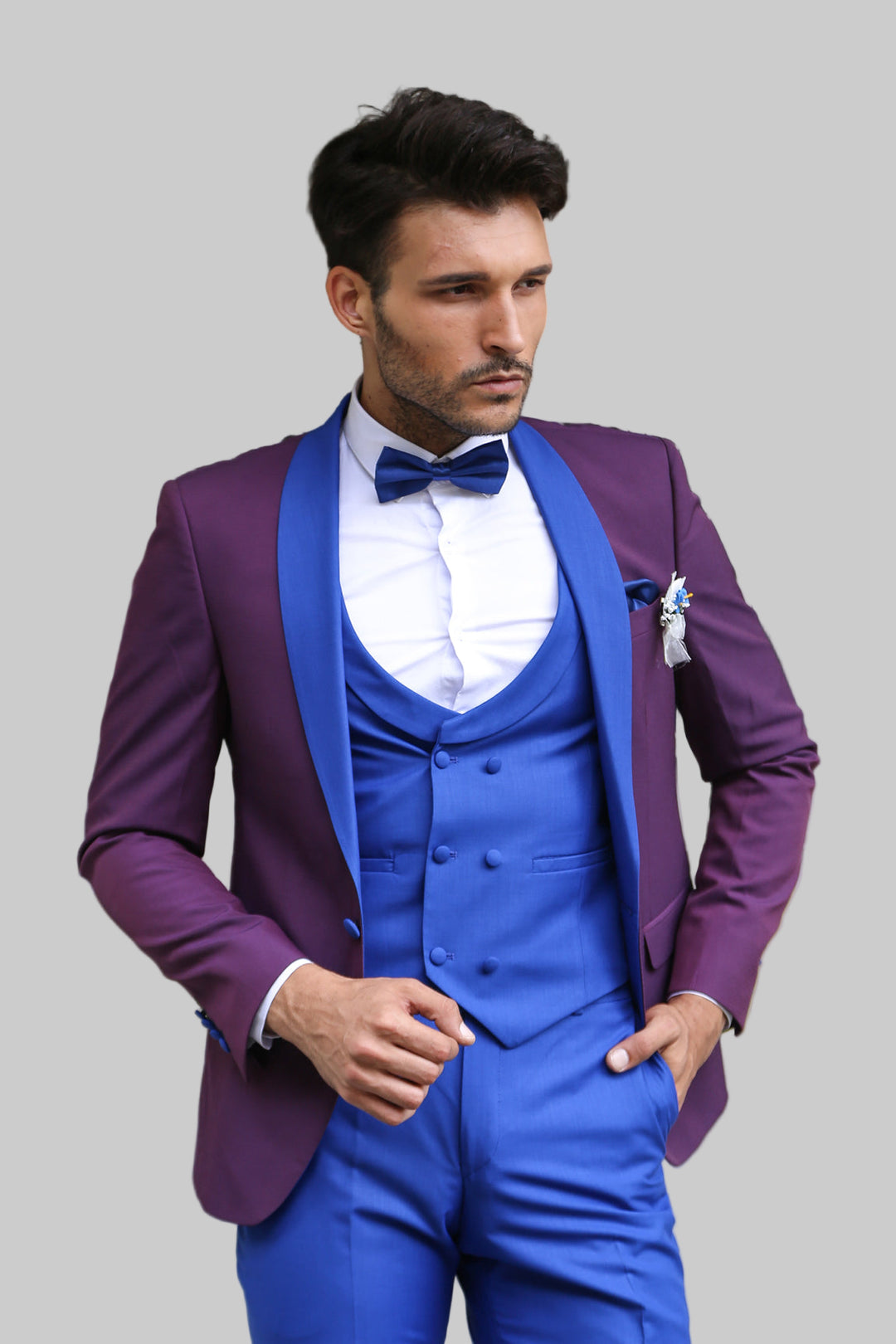 Esmoquin combinado burdeos-azul con chaleco - Wessi