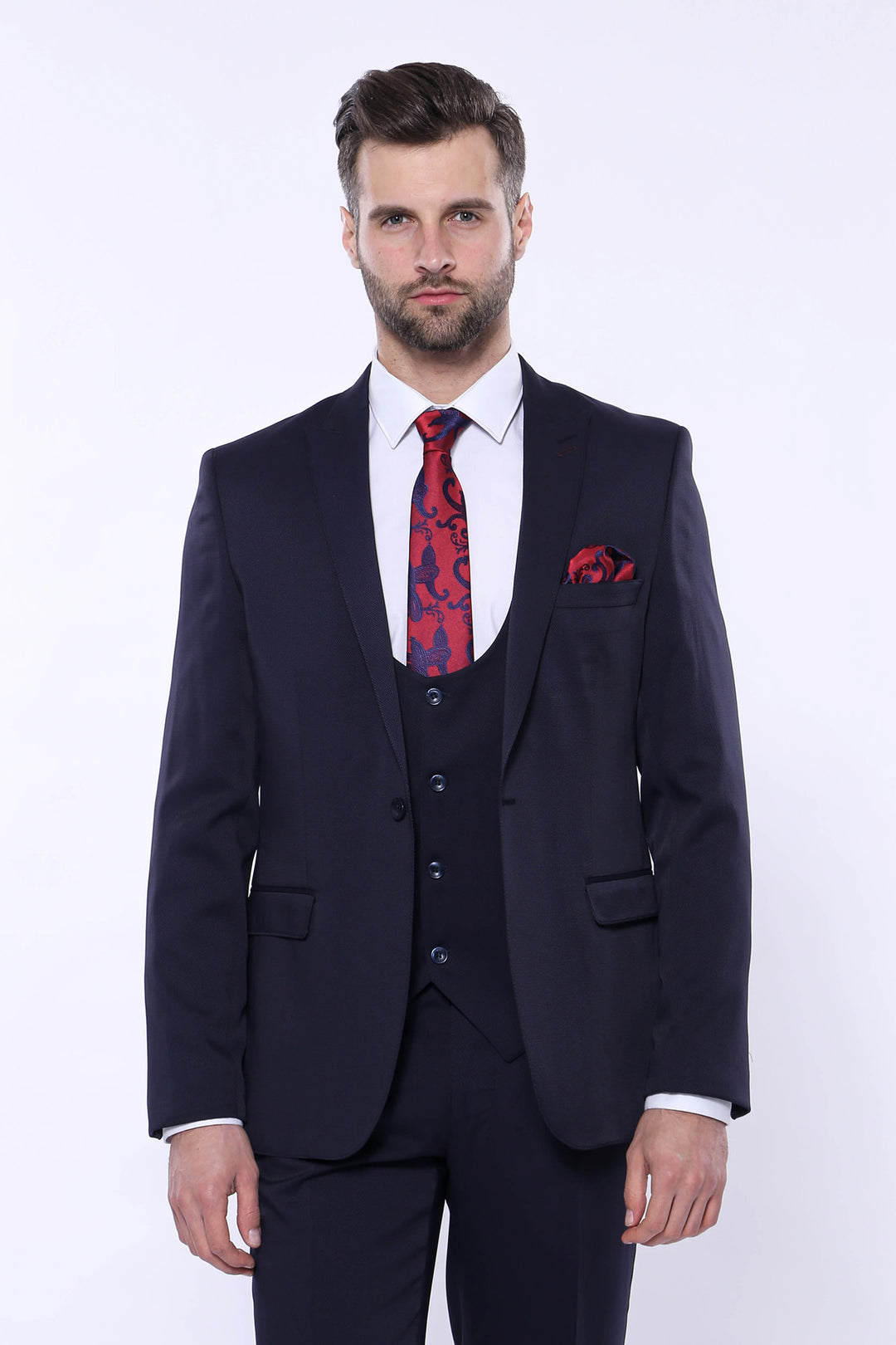 Completo blu navy con gilet fantasia | Wess