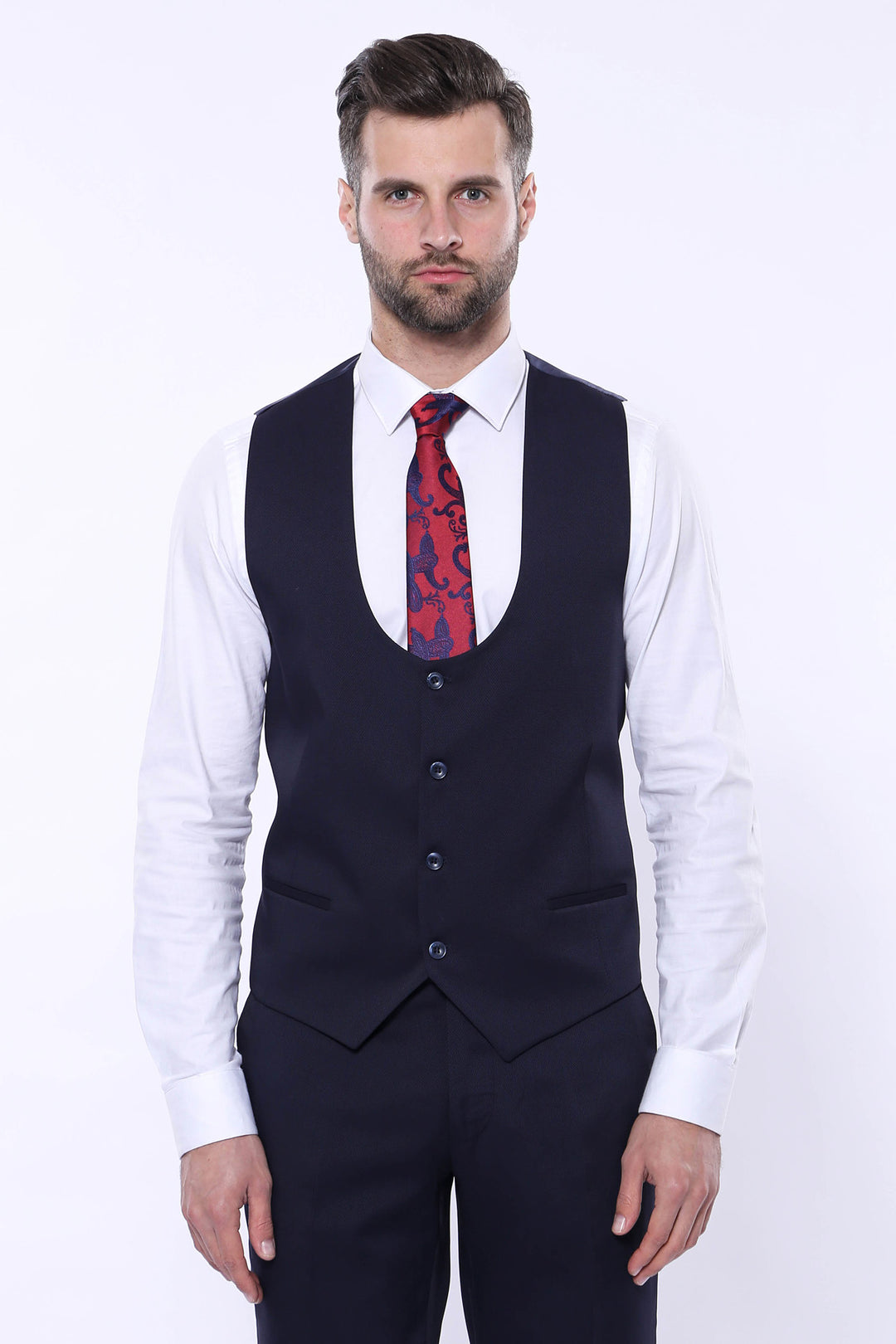 Completo blu navy con gilet fantasia | Wess