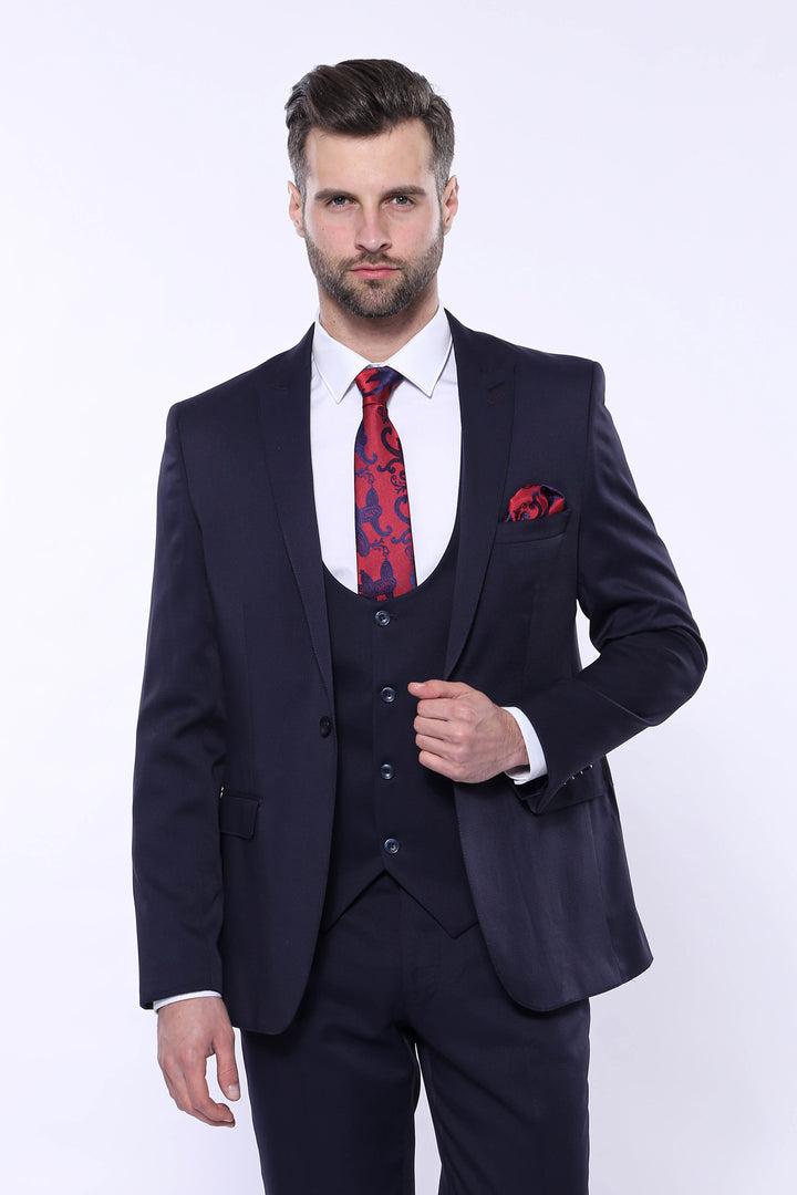 Completo blu navy con gilet fantasia | Wess