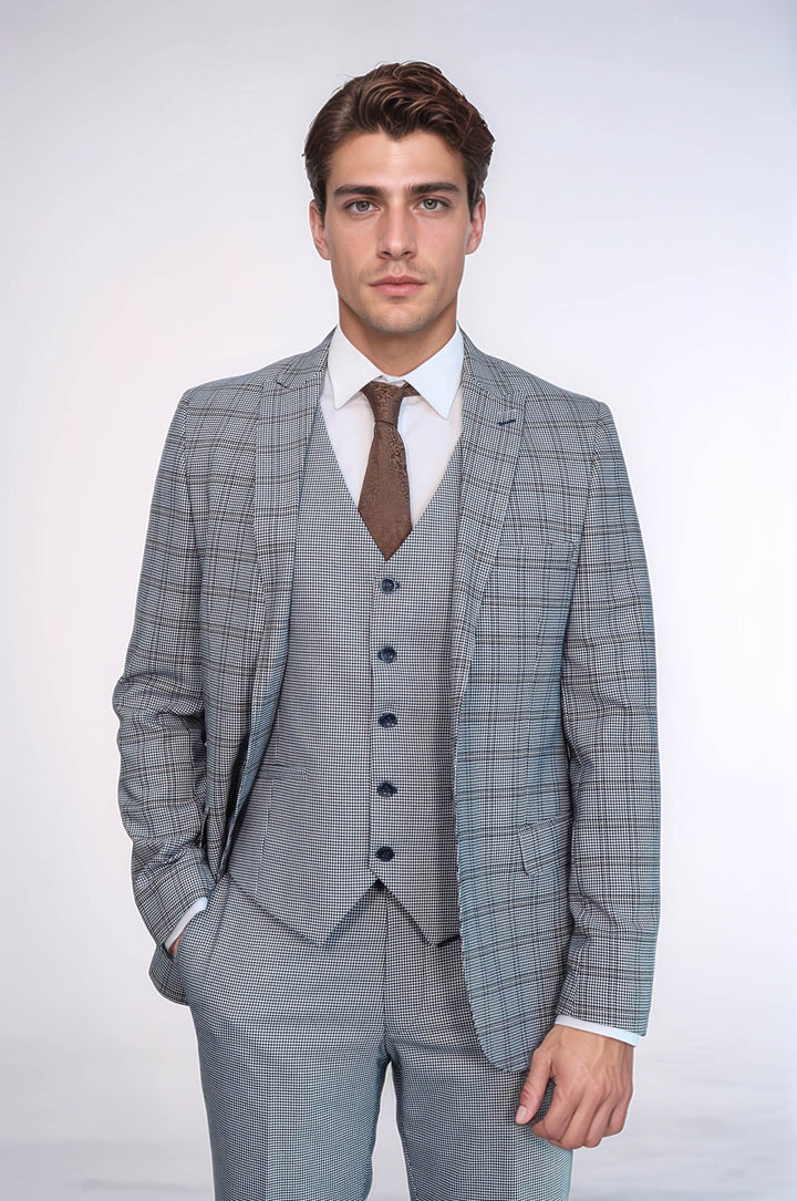 Голубой мужской костюм приталенного кроя в клетку - Wessi