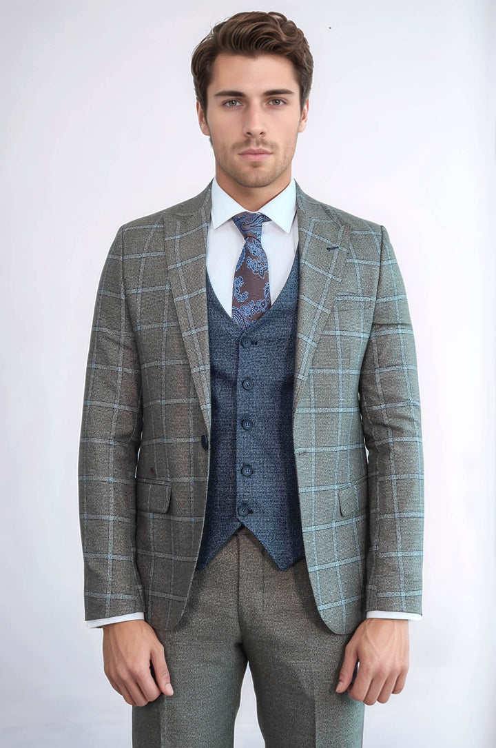 Traje gris con chaleco para hombre - Wessi