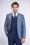 Navy Blue Self-Patterned Vested Suit | Wessi