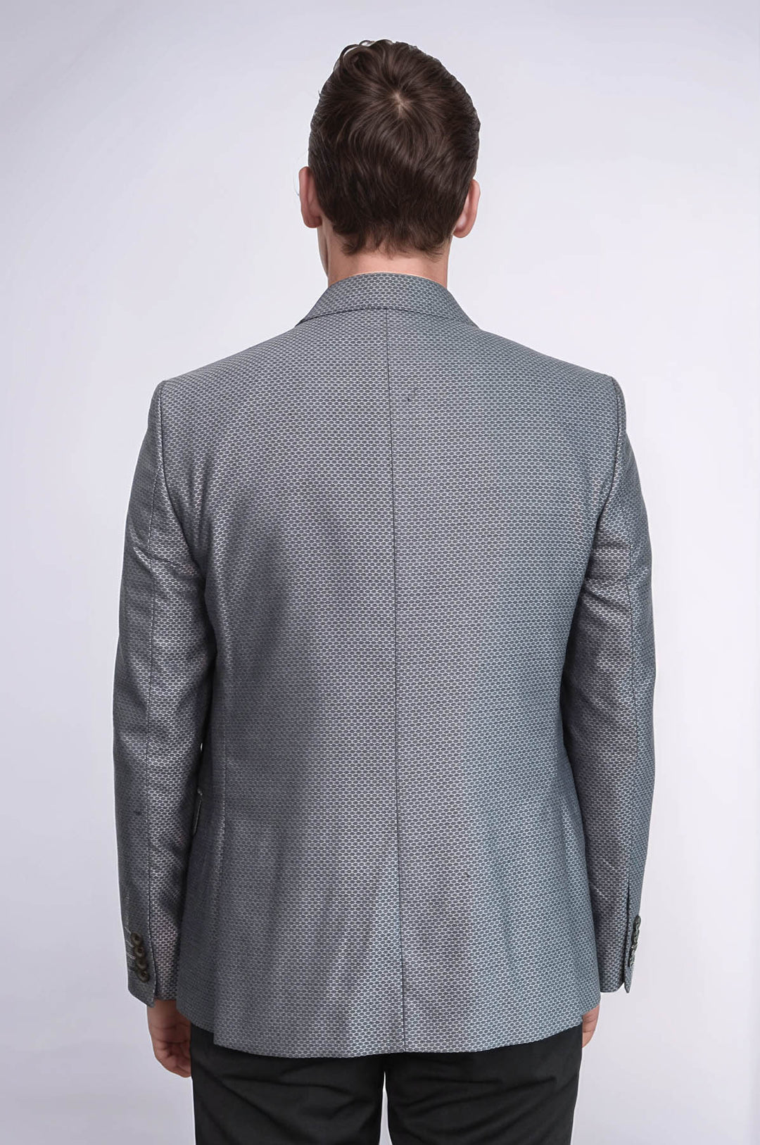 Grey Jacket Combined Black Suit - Wessi