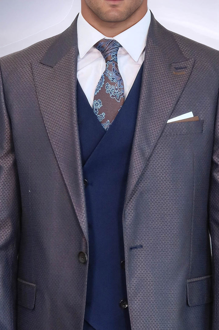 Costume Homme Bleu Marine Marron à motifs - Wessi