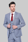 Costume 3 Pièces Homme Bleu Toucher Lin - Wessi