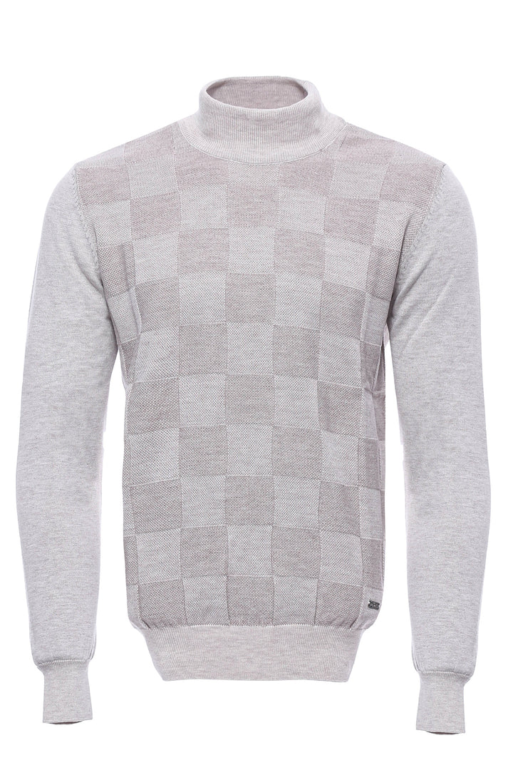 سترة بيضاء منقوشة نصف الياقة المدورة - ويسي