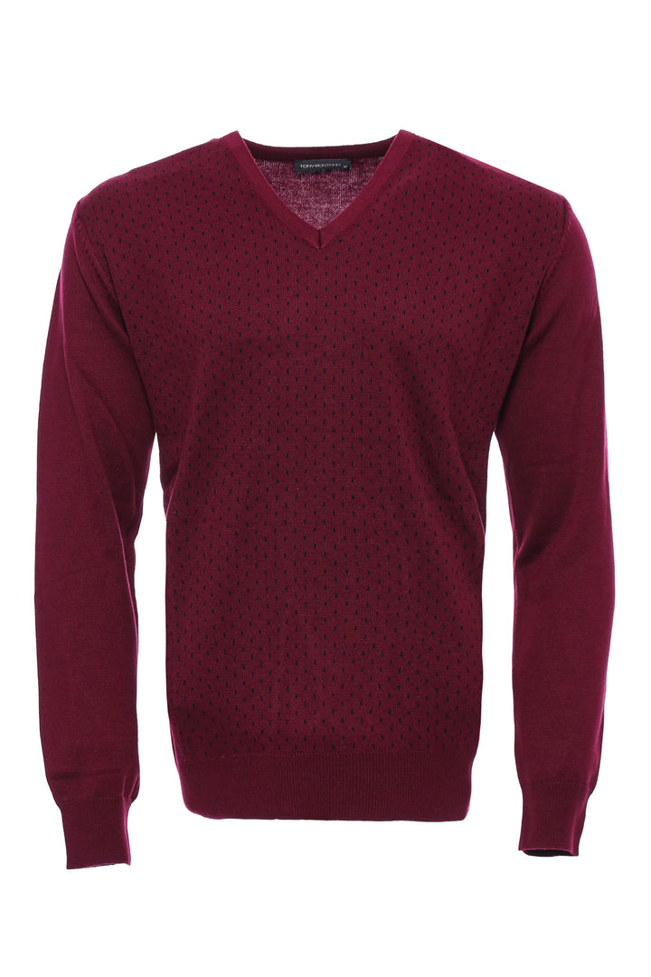 Pull Bordeaux Col V à Motifs de Pois - Wessi