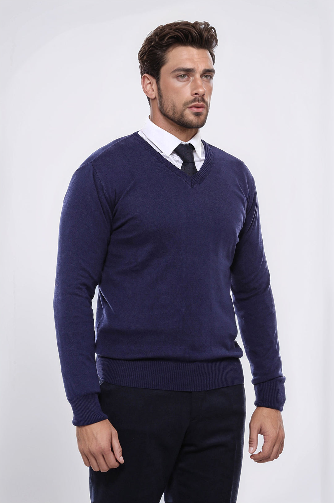 Maglione da uomo blu navy con scollo a V - Wessi