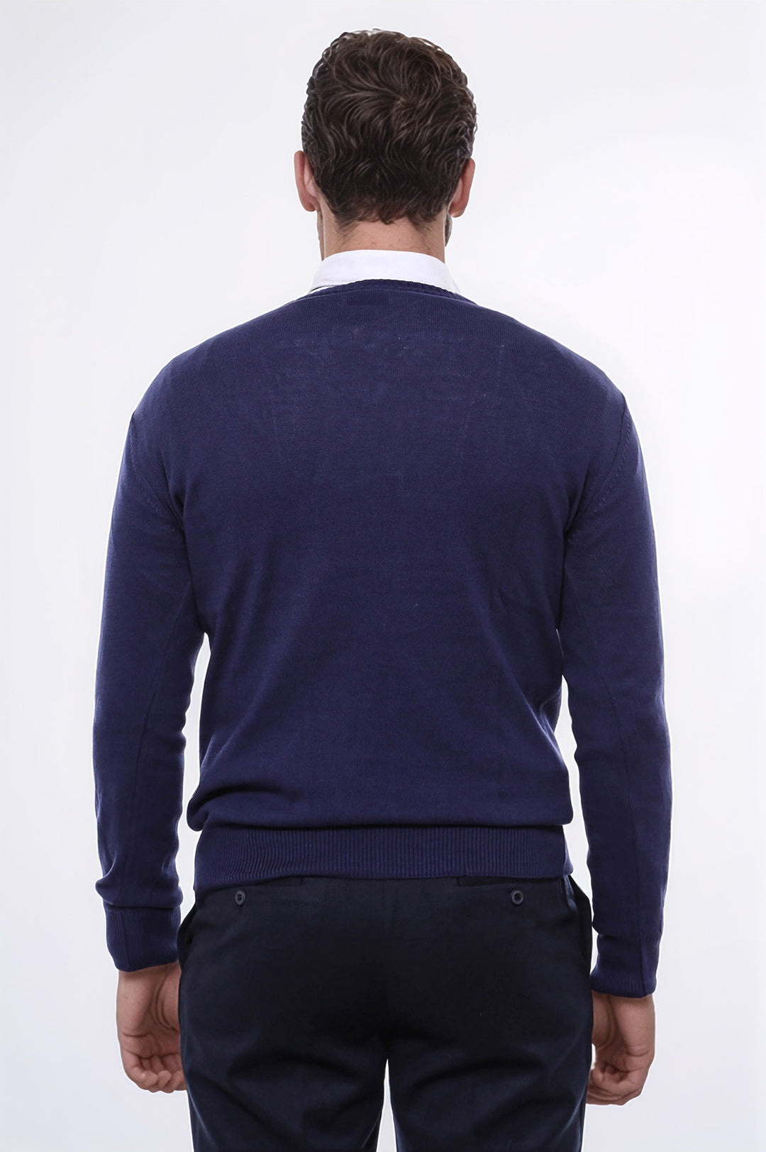 Maglione da uomo blu navy con scollo a V - Wessi