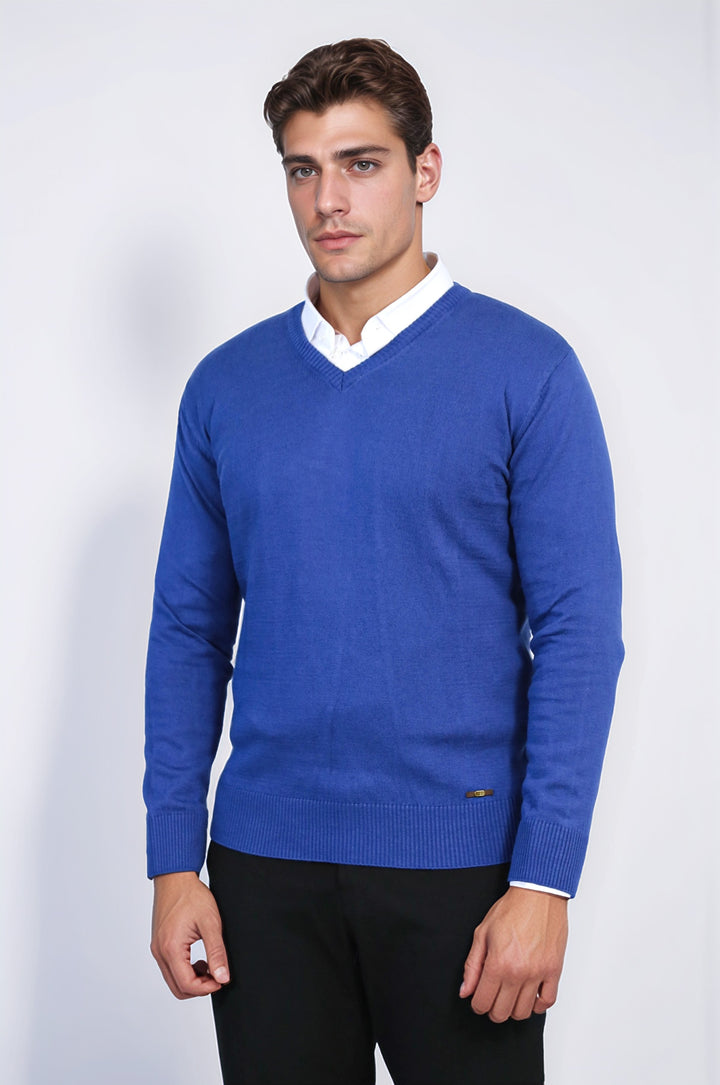 Maglione da uomo indaco con scollo a V | Wess