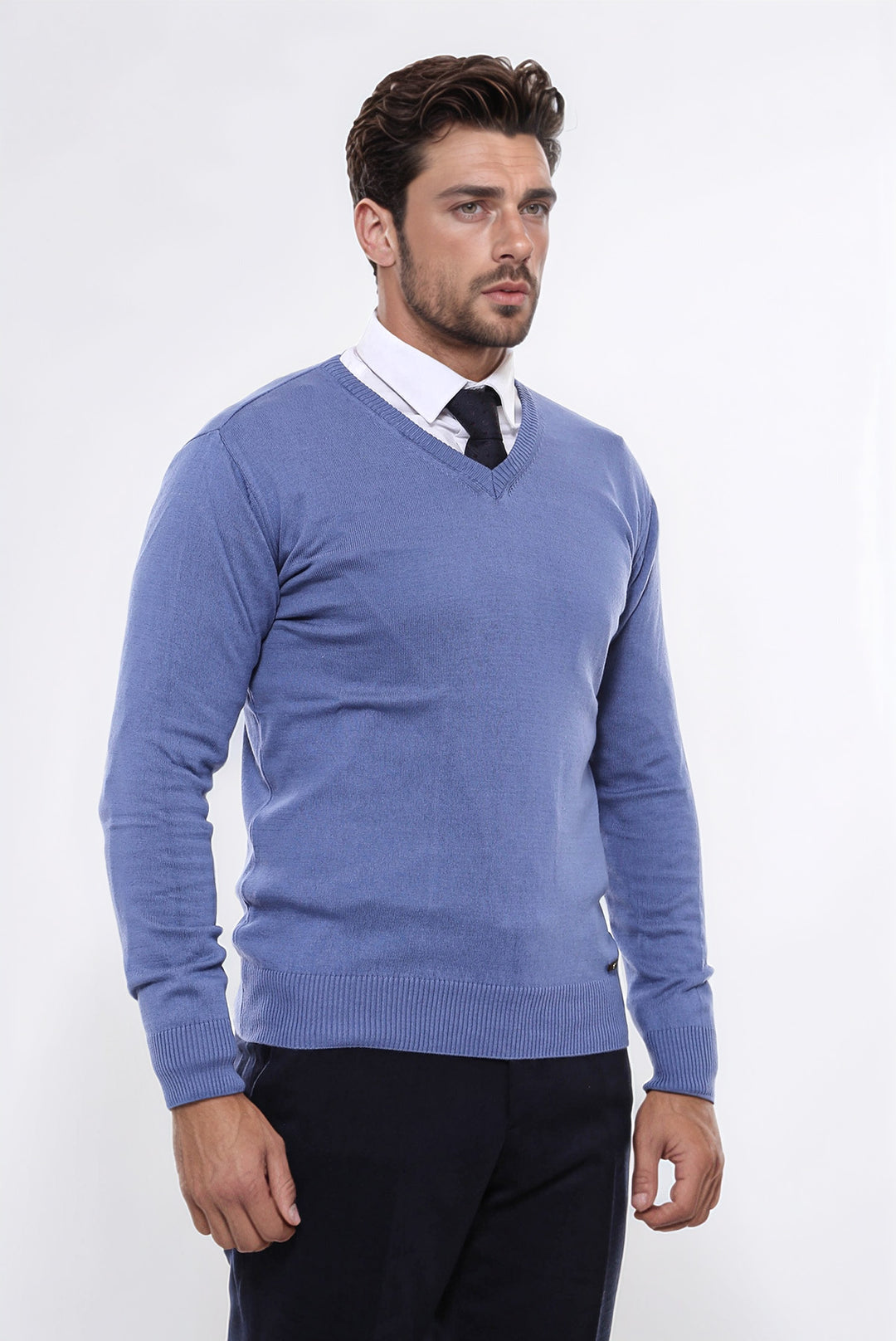 Jersey de hombre azul con escote en pico - Wessi