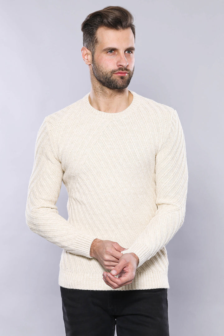 Maglione con scollo a cerchio e fantasia color crema | Wess