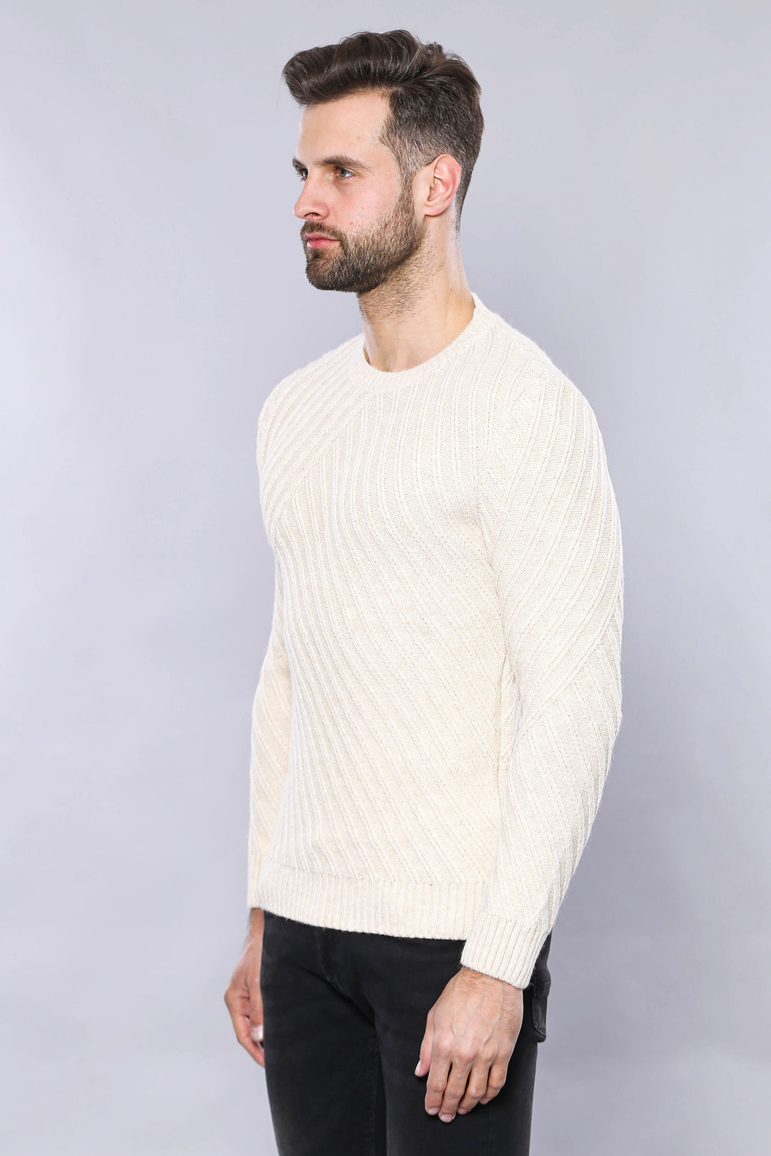 Maglione con scollo a cerchio e fantasia color crema | Wess