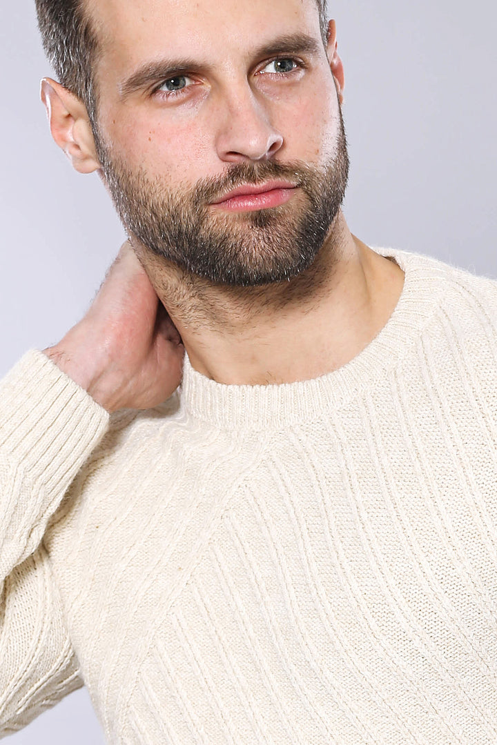 Maglione con scollo a cerchio e fantasia color crema | Wess